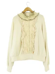 アクシーズファム axes femme カットソー モックネック 長袖 フリル レース パール風 ニット くるみボタン ベージュ sizeM PS34X16