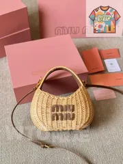 MIU MIU ラフィア バスケットバッグ ? 23×16×7cm [本日特価|新品未使用品]-WT0輸入-AE06