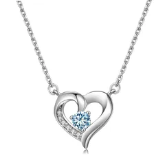 [FH.bird] アクアマリン ネックレス レディース ハート「3月の誕生石」 シルバー925 アレルギー対応ネックレス 水色 誕生石 可愛いです 日常使い 入学式 成人式 誕生日 プレゼント (合成アクアマリン/3月の誕生石) 0