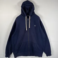 古着 ポロ・ラルフローレン POLO RALPH LAUREN パーカー ワンポイントロゴ リバースタイプ フルジップ 大きいサイズ XXL  ネイビー メンズ