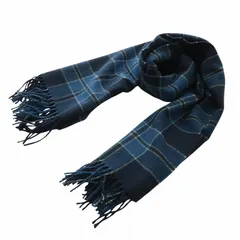 ラルフローレン RALPH LAUREN ストール ブランケット ひざ掛け ウール チェック柄 総柄 フリンジ ロゴ 刺繍 青 ブルー 紺 ネイビー /XZ ■GY4