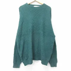 XL/古着 長袖 セーター メンズ 90s 手織り 大きいサイズ コットン クルーネック 緑 グリーン 24sep26 中古 ニット トップス