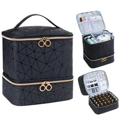 新品 Uross ネイル 収納 ネイルケース 30本収納可能 大容量 ネイルボックス ネイル道具 ネイルバッグ 持ち運び マニキュア ネイル入れ メイクボックス コスメボックス(ブラック)