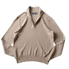 ■古着 POLO RALPH LAUREN ポロラルフローレン ハーフジップニット/セーター/モカベージュ L【J1105】