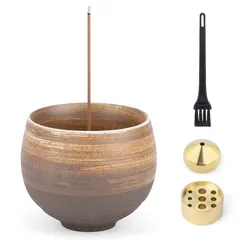 【新品】 Segarty お香立て 土星紋様 茶碗陶器 陶器香炉 2種類真鍮付属 和モダン おしゃれ お線香立て 掃除簡単 水洗い 香皿 香炉 疲労軽減 ストレス緩和 空気の浄化 仏具 和モダン香皿 ヨガ 瞑想リラックス 睡眠 ギフト適応 0