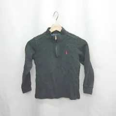 ◇ ⊇ POLO RALPH LAUREN ハーフジップアップ ロゴ刺<!-利用不可文字-!> 長袖 リブニット サイズ6 ブラック レッド レディース E  【1502180075957】