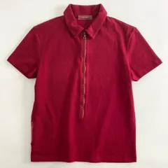 39c10 《美品》 イタリア製 PRADA プラダ 半袖ポロシャツ M レッド レディース ショートスリーブ コットン混 ジップアップのサムネイル