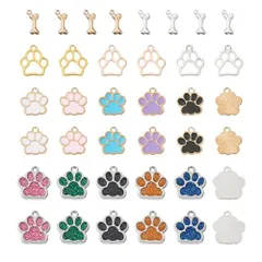 4種類#ミックスカラー#約60個 [BB Beadthoven] 約60個/箱 ミックスカラー 肉球 合金エナメルペンダント チベット風合金ペンダント 犬/猫の足跡 ペットテーマ かわいい チャームパーツ アクセサリーパーツ ジュエリー作成用 DIY ハンドメ
