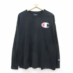 XL/古着 チャンピオン champion 長袖 Tシャツ メンズ ワンポイントロゴ コットン クルーネック 黒 ブラック 25aug28 中古