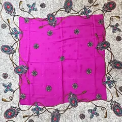 【中古】 Christian Dior クリスチャン・ディオール ヴィンテージ ビジューロープ スカーフ パープル  エンブレム シルク 大判スカーフ レディース  22005833 HO