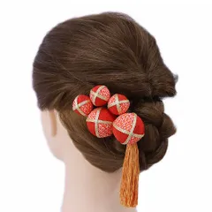 髪飾り 成人式 振袖 前撮り 袴 花 浴衣 夏祭り 花火大会 豪華5点セット オレンジ ちりめん 玉飾り ゴールド 房付き 鹿の子 ヘ No.9-3634
