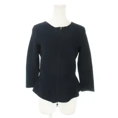 エンポリオアルマーニ EMPORIO ARMANI ニットジャケット ブルゾン ノーカラー 七分袖 ダブルジップ 切替 ペプラム ハリ感 38 M 紺 ネイビー /AO8 ■GY19のサムネイル