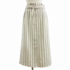 マッキントッシュフィロソフィー MACKINTOSH PHILOSOPHY スカート ストライプ柄 ベルト付き ミモレ丈 フロントスリット 38 白 ホワイト 紺 ネイビー