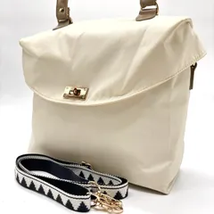 【良品】 LESPORT SAC レスポートサック 2way ショルダーバッグ トートバッグ フラップ ターンロック ゴールド金具  ロゴ型押し 肩掛け 斜め掛け ナイロン レザー レディース ホワイト 白色 ブラウン 茶色