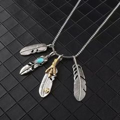 羽×ターコイズ風 ネックレス カジュアル ホスト ヤクザ ヤンキー オラオラ メンズ アクセサリー ファッション