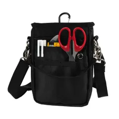 4WAY ミニサコッシュ カラビナ ベルトポーチ ミニショルダー スマホポーチ シザーバッグ ナースポーチ 介護ポーチ 作業ポーチ 腰袋 スマホ2台持ち対応 ウエストベルト ショルダーベルト付き 撥水 防傷加工 A6ノー [ブラック] [S マチサイズUP版]