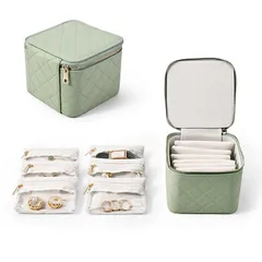 【新品】 Oirlv トラベル ミニ ジュエリーボックス PUレザー ピアス リング ネックレス ジュエリー収納 透明 PVC 8枚入 変色防止 抗酸化 プレゼント 適格請求書に対応 B02204 (グリーン) 0