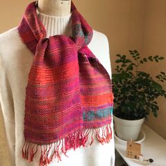 ハンドメイド★マフラー★絹裂織り★手織り★紅葉M1060