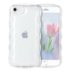 VENINGO iPhone SE用ケース iPhone SE3ケース クリア ウェーブ おしゃれ TPU+PC 韓国 かわいい 可愛い スマホケース 人気 シンプル 滑り止め 薄型 軽量 耐衝撃 指紋防止 レンズ保護 ストラップホール付き TPU バンパー