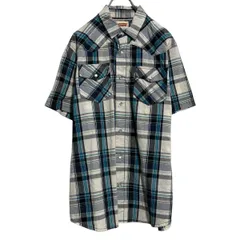 Levi’s 半袖 チェックシャツ M ブルー リーバイス ウェスタン ポケット 古着卸 アメリカ仕入 a703-5766