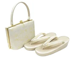 新品未使用　天井絵巻　本金箔西陣織　和装用金色バッグと草履セット　上品 金沢産本金漆和紙箔糸～西陣織屋の仕事 | 西陣織 金襴｜西陣 岡本