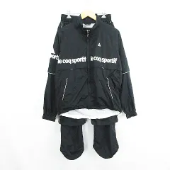 ルコックスポルティフ le coq sportif QG7025CP セットアップ 上下 レインウェア ジャケット 2WAY 長袖 五分袖 ジップアップ 裏メッシュ パンツ ロング丈 ロゴ M ブラック ゴルフウェア ※EKM