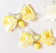 ヘアクリップリボン フリル 黄色 イエロー ギンガムチェック 量産型 いちご 地雷 ロリィタ ロリータ ゴスロリ アイドル サブカル 天使界隈 推し 姫系 イベント ヘアメ