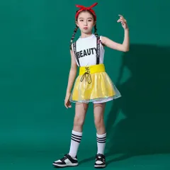 ☆ イエロー ☆ 150CM ☆ キッズダンス衣装 セット 演出服 キッズダンス衣装 セットアップ ダンスウェア 子供 ステージ衣装 上下セット 練習着 子供服 演出服 トップス パンツ スカート チアガール キッズ 韓国 k-pop ヒップホップ