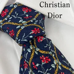 《美品》Christian Dior MONSIEUR (クリスチャン ディオール ムッシュ) ネクタイ 総柄 花 葉 格子 紺 赤 緑 金