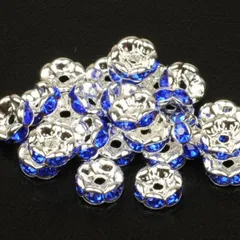 50個　サファイア　波ロンデル　　(サイズ　5mm 6mm 7mm 8mm 、台座カラー　シルバー　ゴールド　選択可能) スペーサー　ブレスレット　アンクル　ネックレス　イヤリング　ピアス　ハンドメイド　アクセサリー　パーツ