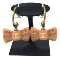 CHANEL　シャネル　ピアス　フープ　リボンピアス　ラインストーン　ココマーク　aq10846
