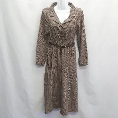 ◇ ◎ ⊇ one after another NICE CLAUP チェック柄 長袖 膝下丈 ワンピース サイズF ブラウン系 レディース E  【1410100003594】