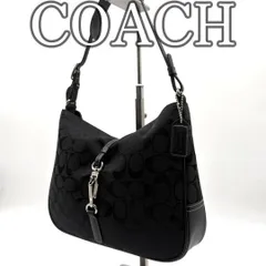 【美品】COACH コーチ シグネチャー ホーボーバッグ ブラック 黒 肩掛け Y2K 2000s Vintage Logo Shoulder Bag レザー キャンバス Hobo Purse Elegant