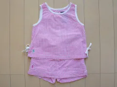 ラルフローレン ralph lauren アウトレット 子供服 女の子 12M 約 80cm ベビー服 タンクトップ ショートパンツ スカパン 2点 チェック ピンク 春 夏 ★2 セットアップ ガールズ 女児 キッズ ベビー 【中古】