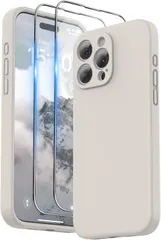 SURPHY iPhone15pro max用ケース シリコン フィルム付き ストラップ付き (カメラの全面保護) 耐衝撃 超軽量 指紋防止 全面保護 (ストーングレイ) AL351