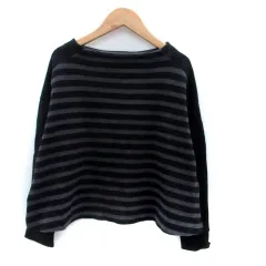 スタディオクリップ Studio Clip カットソー ボートネック 長袖 ボーダー柄 F 黒 ブラック チャコールグレー /HO36