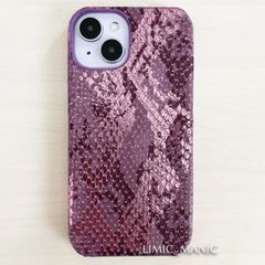 iPhone 13 / 14 ケース スマホ 背面取り付け型 蛇革模様 ヘビ 軽量 ワインレッド 赤系アイフォン
