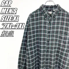 【80~90’s】GAP　ギャップ　OLD GAP　チェック柄ネルシャツ　厚手　メンズ　サイズ表記XL　2XL~3XL相当　グリーン×グレー×レッド×ホワイト