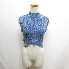 ザラ ZARA ハイネック ノースリーブ クロップド ニット カットソー S ブルー