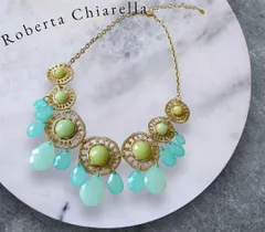 新品◆Roberta Chiarella ロベルタチャレラ お洒落グリーンカルセドニー色ネックレス22金メッキ