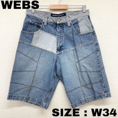 US古着 WEBS JEANS CO. デニム ショートパンツ パッチワーク風 刺繍 ひざ下 Y2K W34 インディゴ