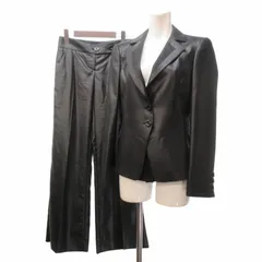 エンポリオアルマーニ EMPORIO ARMANI サテン地 セットアップ パンツスーツ フェイクレイヤード デザイン テーラードジャケット 総裏 2B 黒 ブラック 38/36 約S/XS 0303