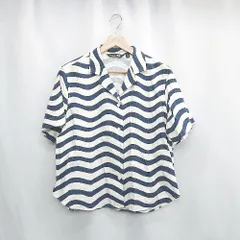 ◇ ⊂ ◎ Φ UNIQLO x Marimekko ボーダー柄 半袖 シャツ サイズM アイボリー ネイビー レディース E  【1502030013641】