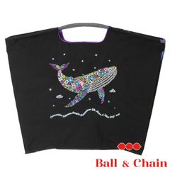【正規品】 ボールアンドチェーン (フワラーホエール /ブラック) Lサイズ  トートバッグ エコバッグ 刺繍 クジラ 鯨 黒