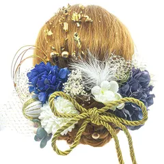 JZOON【8色展開】 ドライフラワー 髪飾り ダリア 造花飾り 和玉 赤 ヘアアクセサリー 成人式 ゴールド 水引 ヘッドパーツ あじさい 振袖 着物 卒業式 七五三 浴衣 袴 結婚式 かすみ草 和装 造花 手作り 専用ケース付き ネイビー