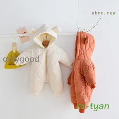 赤ちゃん ベビー服 カバーオール ロンパース アウター フード付き 防寒抜群 裏起毛仕様 冬着 女の子 男の子 可愛い フワフワ 韓国子供服 新生児用 お出かけ