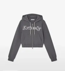 GLOWNY(グロウニー) クロップド ジップアップ グレー　パーカー GLOWNY(グロウニー)のレディース パーカー・フーディ 人気