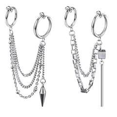 【特価】レディース メンズ 穴なしノンホール ピアス イヤリング チェーン 韓国 ファッション イヤーカフ 片耳 人気 金属アレルギー対応 2点セットフェイクピアス 収納ポーチ付き ユニセックス