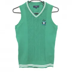 キャロウェイ ニットベスト グリーン ロゴ刺しゅう ネック白ライン Vネック レディース M ゴルフウェア Callaway