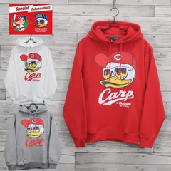 新品 メンズ 広島 東洋 カープ 長袖 パーカー フーディ 裏起毛 CARP コラボ 公認 グッズ ダック デュード プリント レディース ユニセックス 野球観戦 カープ女子 応援 白 ホワイト グレー 赤 レッド
